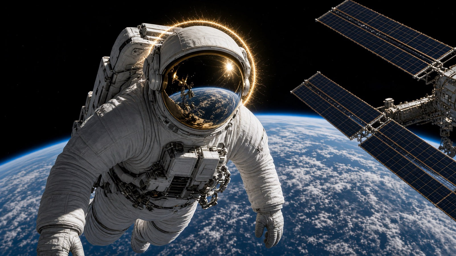 Astronaut EVA gold visor over Earth