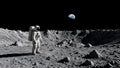 Astronaut on the Moon, Earth above the crater